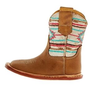 NWT Roper Cowbabies Brown and Red Western Leather Boots Striped Design ~SZ 1